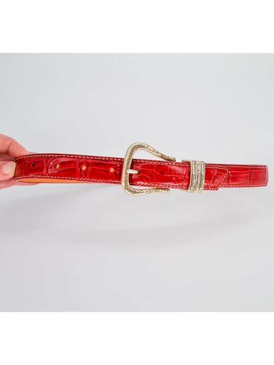 Brighton Faux Croc Embossed Slim Skinny Belt Red Small 28\